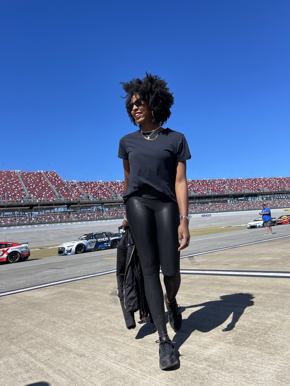 Danielle Regis on the track at Talladega Superspeedway for the LINGO In the Fast Lane launch